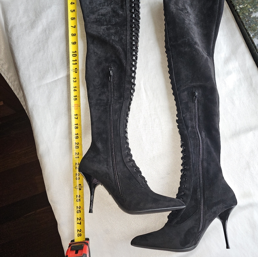 Jeffrey Campbell BURNED BLACK SUEDE Over The Knee  Boots Sz 6.5 - Picture 6 of 16